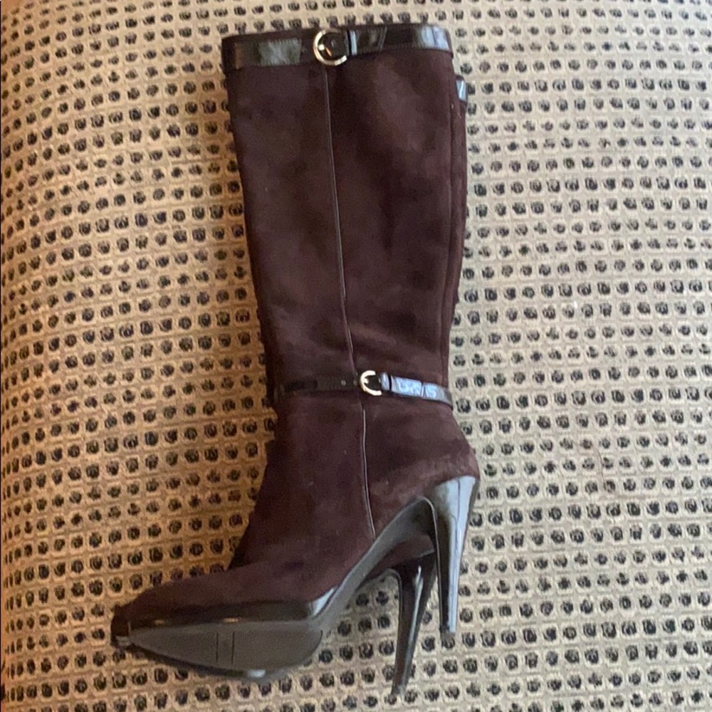 Suede high heeled zip up boots